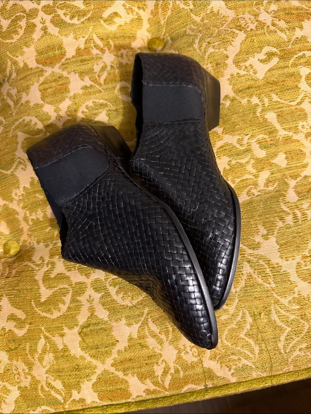 Cole Haan Vintage Basket Weave Leather Booties Black